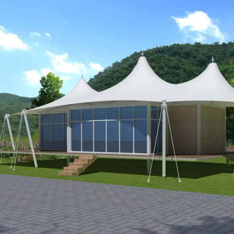 Prefab House Three Peaks Shape 2-sypialnia PVDF Waterproof Fabric Resort Hotel Tent